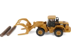 CAT Caterpillar 950G Wheel Loader Yellow with Log Fork and Wood Log Accessories 1/87 (HO) Diecast Model by Diecast Masters