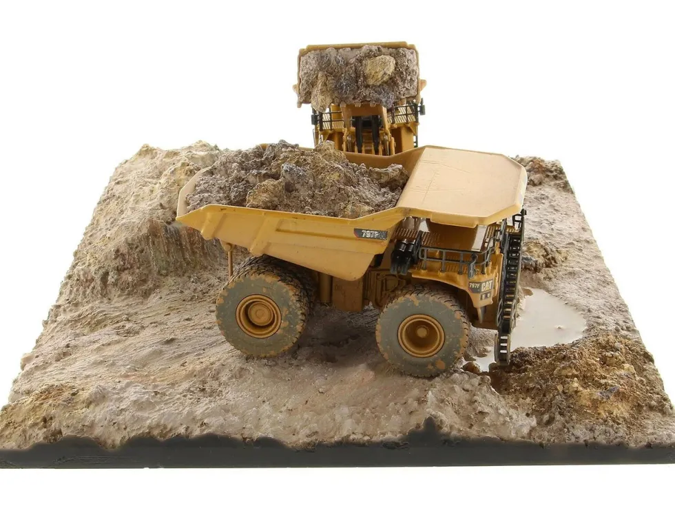CAT Caterpillar 994K Wheel Loader and 797 Mining Truck Yellow (Weathered) Set of 2 Pieces "Weathered Series" 1/125 Diecast Model by Diecast Masters