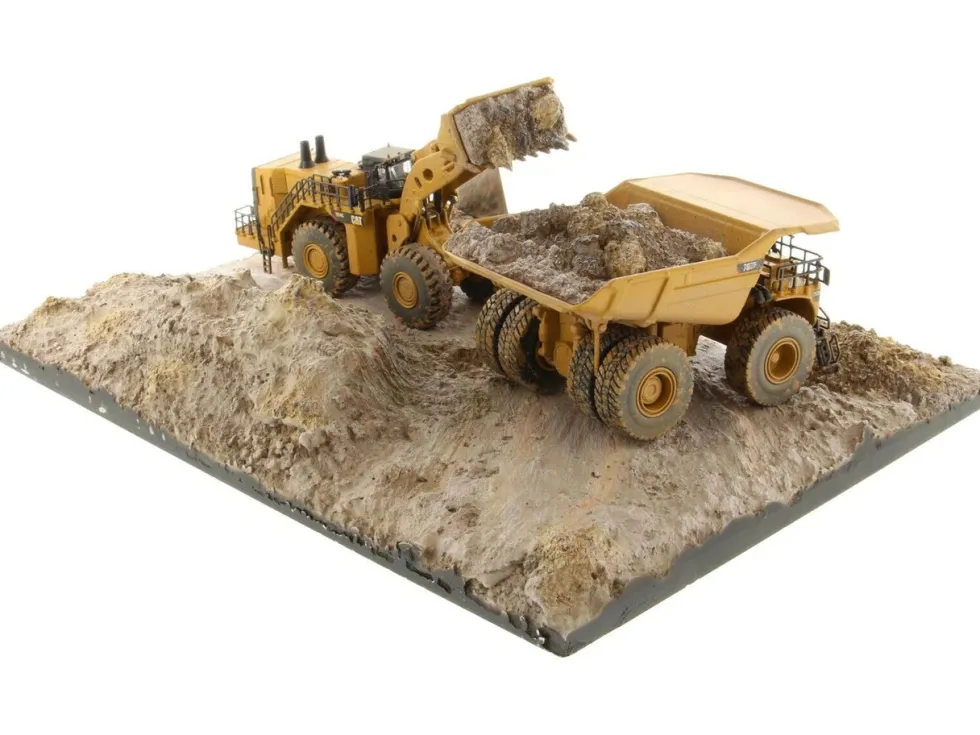 CAT Caterpillar 994K Wheel Loader and 797 Mining Truck Yellow (Weathered) Set of 2 Pieces "Weathered Series" 1/125 Diecast Model by Diecast Masters