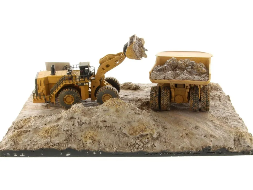 CAT Caterpillar 994K Wheel Loader and 797 Mining Truck Yellow (Weathered) Set of 2 Pieces "Weathered Series" 1/125 Diecast Model by Diecast Masters
