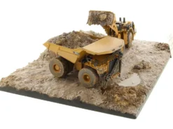 CAT Caterpillar 994K Wheel Loader and 797 Mining Truck Yellow (Weathered) Set of 2 Pieces
