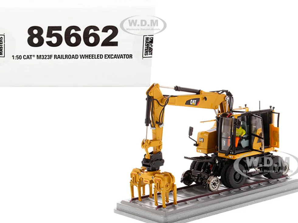 CAT Caterpillar M323F Railroad Wheeled Excavator Operator 3 Work Tools CAT Yellow Version High Line Series 1/50 Diecast Model Diecast Masters 85662