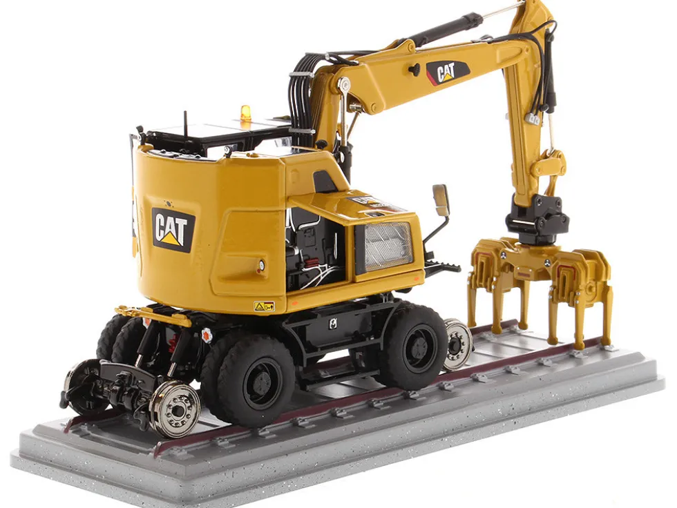 CAT Caterpillar M323F Railroad Wheeled Excavator Operator 3 Work Tools CAT Yellow Version High Line Series 1/50 Diecast Model Diecast Masters 85662