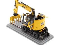 CAT Caterpillar M323F Railroad Wheeled Excavator Operator 3 Work Tools Safety Yellow Version High Line Series 1/50 Diecast Model Diecast Masters 85661