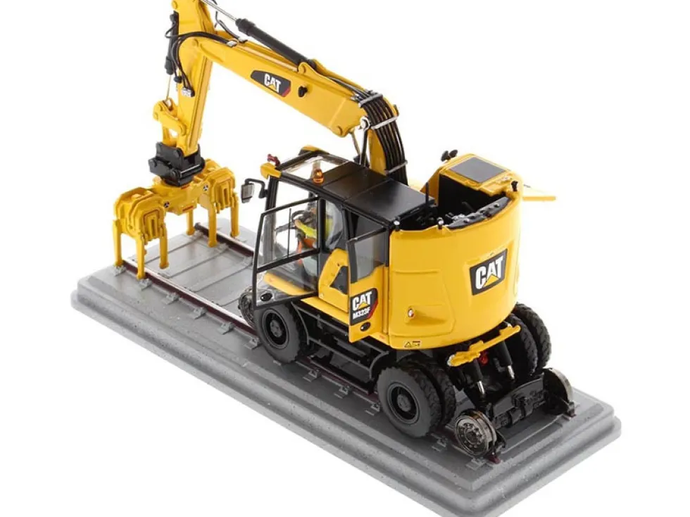 CAT Caterpillar M323F Railroad Wheeled Excavator Operator 3 Work Tools Safety Yellow Version High Line Series 1/50 Diecast Model Diecast Masters 85661