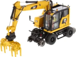 CAT Caterpillar M323F Railroad Wheeled Excavator Operator 3 Work Tools Safety Yellow Version High Line Series 1/50 Diecast Model Diecast Masters 85661