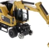 CAT Caterpillar M323F Railroad Wheeled Excavator 3 Accessories CAT Yellow Version High Line Series 1/87 HO Scale Diecast Model Diecast Masters 85656