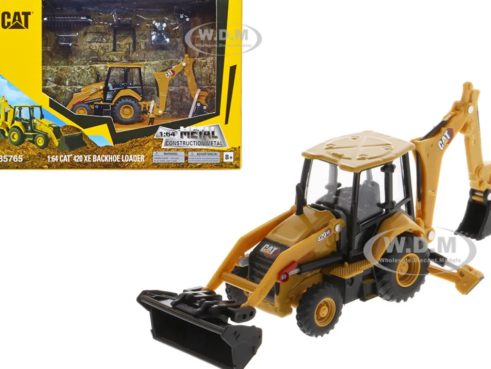 CAT Caterpillar 420 XE Backhoe Loader with Work Tools Yellow 1/64 Diecast Model Diecast Masters 85765