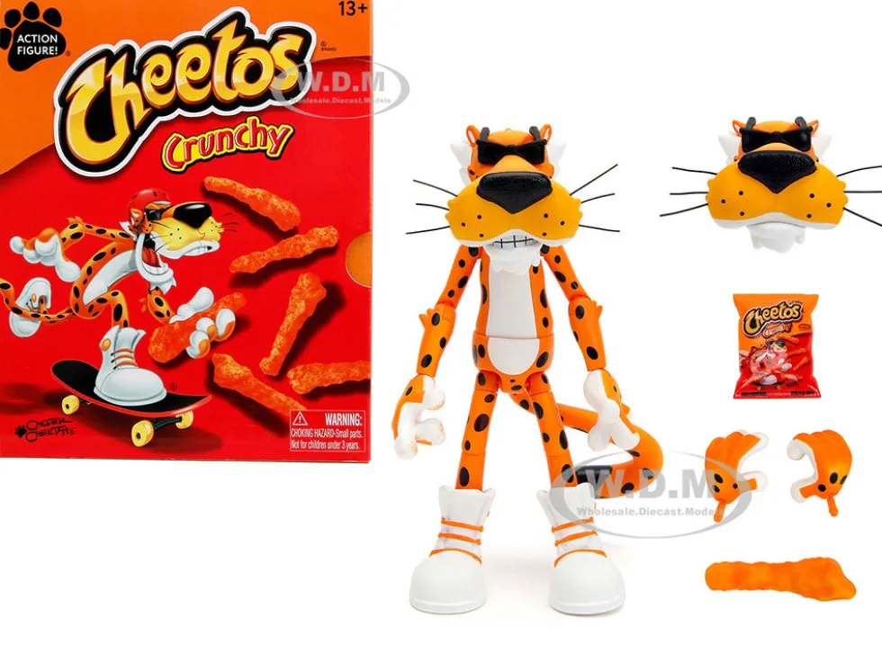 Chester Cheetah 5 5 Figure with Accessories and Alternate Head and Hands Cheetos Crunchy model Jada 34048