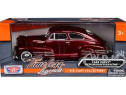 1948 Chevrolet Aerosedan Fleetline Dark Red Metallic 1/24 Diecast Model Car Motormax 73266