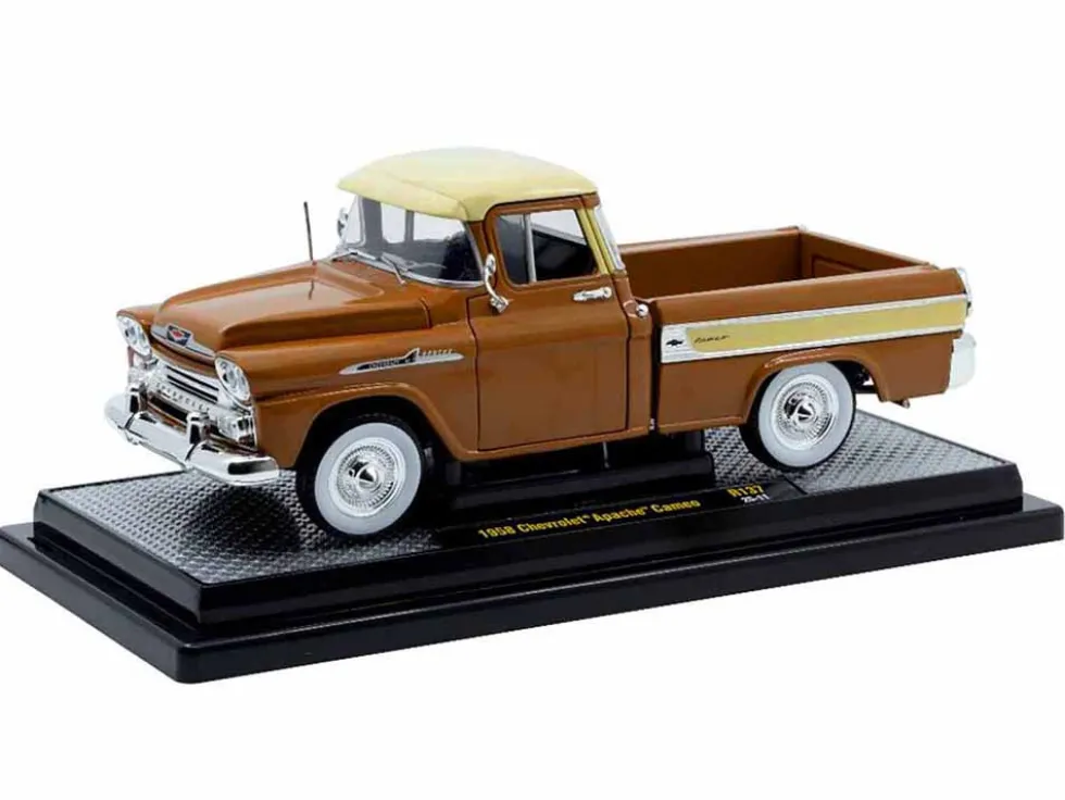 1958 Chevrolet Apache Cameo Pickup Truck Brown with Beige Top Limited Edition to 5250 pieces Worldwide 1/24 Diecast Model Car by M2 Machines