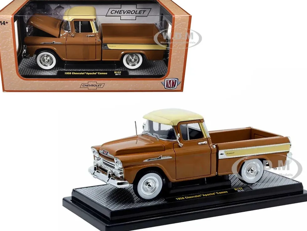 1958 Chevrolet Apache Cameo Pickup Truck Brown with Beige Top Limited Edition to 5250 pieces Worldwide 1/24 Diecast Model Car by M2 Machines