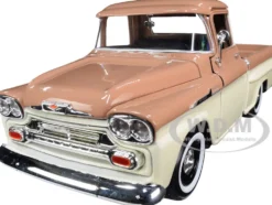 1958 Chevrolet Apache Fleetside Pickup Truck Brown and Beige 1/24 Diecast Model Car Motormax 79311