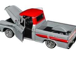 1958 Chevrolet Apache Fleetside Pickup Truck Lowrider Gray with Red Top Get Low Series 1/24 Diecast Model Car Motormax 79033gry