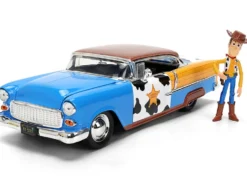 1955 Chevrolet Bel Air Blue with Graphics and Woody Diecast Figure