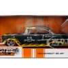 1955 Chevrolet Bel Air "BTM Social Club" Matt Black with Flames "Bigtime Muscle" Series 1/24 Diecast Model Car by Jada