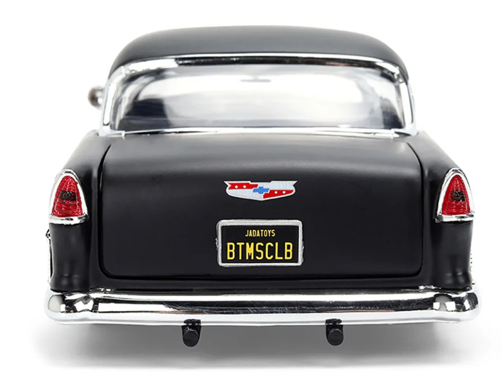 1955 Chevrolet Bel Air "BTM Social Club" Matt Black with Flames "Bigtime Muscle" Series 1/24 Diecast Model Car by Jada