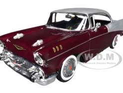 1957 Chevrolet Bel Air Burgundy Metallic and Silver Metallic "Timeless Legends" Series 1/24 Diecast Model Car by Motormax
