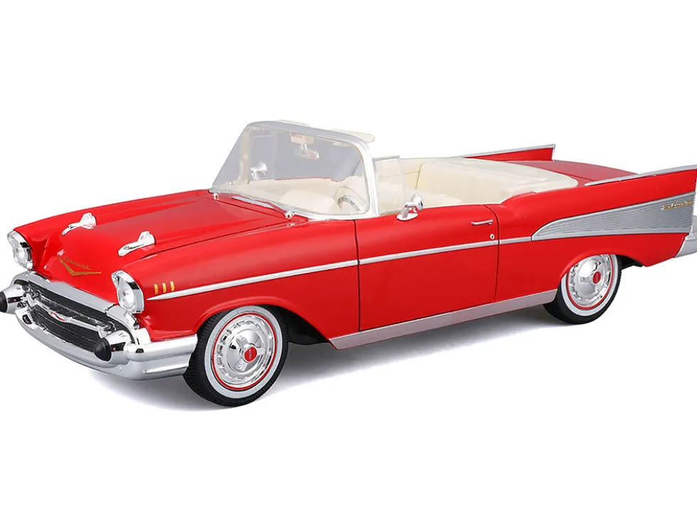 1957 Chevrolet Bel Air Convertible Red with White Interior "Special Edition" Series 1/18 Diecast Model Car by Maisto