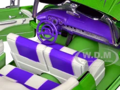 1957 Chevrolet Bel Air Convertible Green Metallic with Flame Graphics and Purple and White Interior Limited Edition to 4050 pieces Worldwide 1/24 Diecast Model Car by M2 Machines