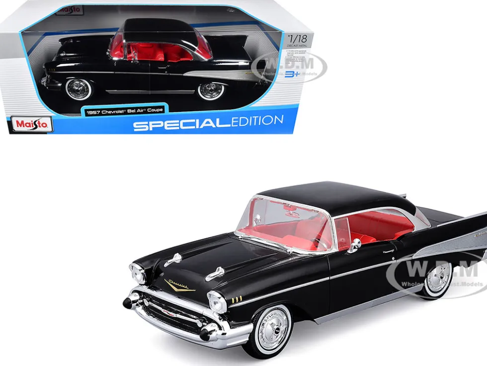 1957 Chevrolet Bel Air Coupe Black with Red Interior "Special Edition" Series 1/18 Diecast Model Car by Maisto