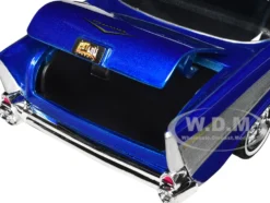 1957 Chevrolet Bel Air Lowrider Candy Blue with White Top Get Low Series 1/24 Diecast Model Car Motormax 79030bl