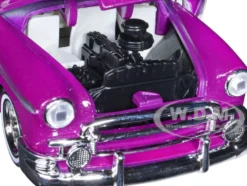 1950 Chevrolet Bel Air Lowrider Purple Metallic Black Top White Interior Get Low Series 1/24 Diecast Model Car Motormax 79026