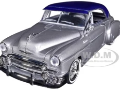1950 Chevrolet Bel Air Lowrider Silver Metallic Blue Metallic Top Get Low Series 1/24 Diecast Model Car Motormax 79026