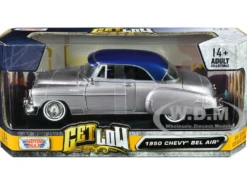 1950 Chevrolet Bel Air Lowrider Silver Metallic Blue Metallic Top Get Low Series 1/24 Diecast Model Car Motormax 79026