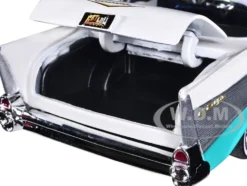 1957 Chevrolet Bel Air Lowrider Turquoise Metallic White Get Low Series 1/24 Diecast Model Car Motormax 79029