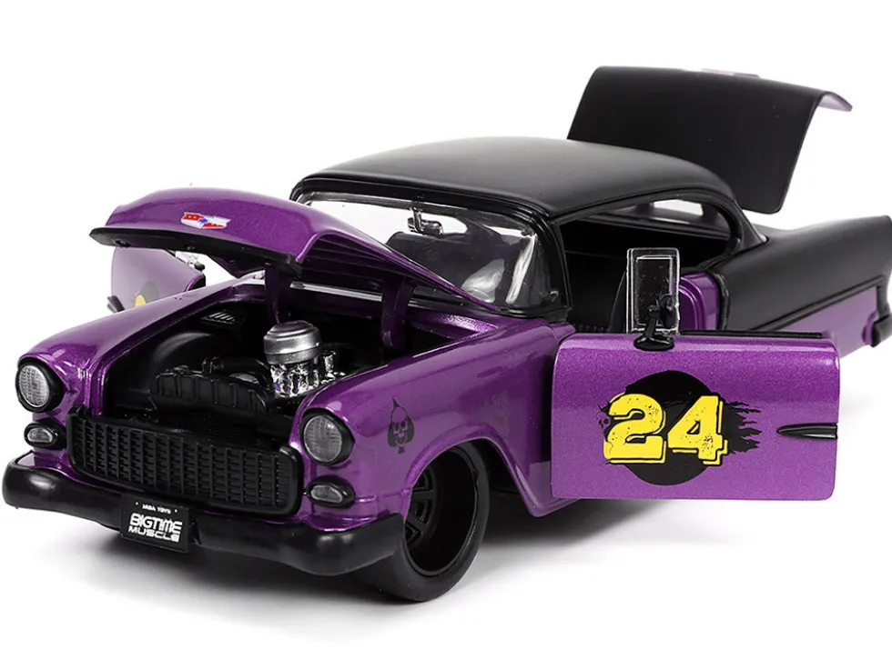 1955 Chevrolet Bel Air #24 Purple Metallic and Matt Black "Bigtime Muscle" Series 1/24 Diecast Model Car by Jada