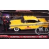 1957 Chevrolet Bel Air Taxi Yellow Deadpool Diecast Figure Marvel Series 1/24 Diecast Model Car Jada 30290