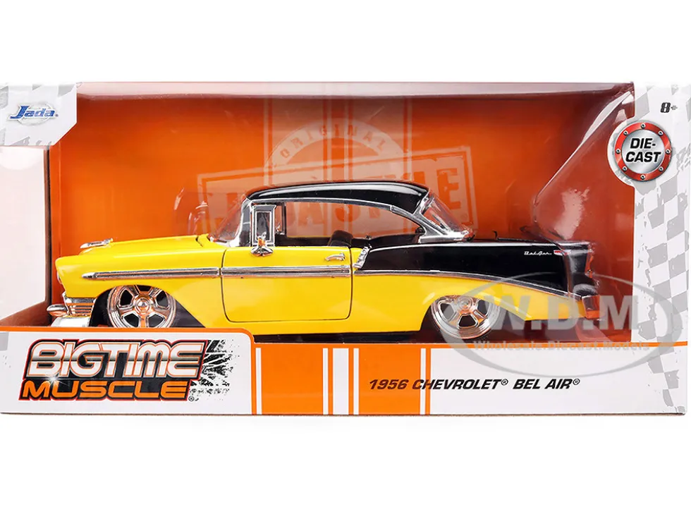 1956 Chevrolet Bel Air Yellow and Black "Bigtime Muscle" Series 1/24 Diecast Model Car by Jada
