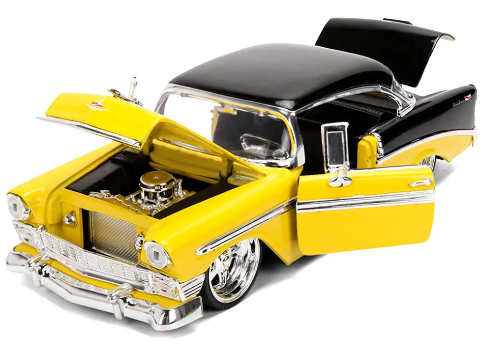 1956 Chevrolet Bel Air Yellow and Black "Bigtime Muscle" Series 1/24 Diecast Model Car by Jada