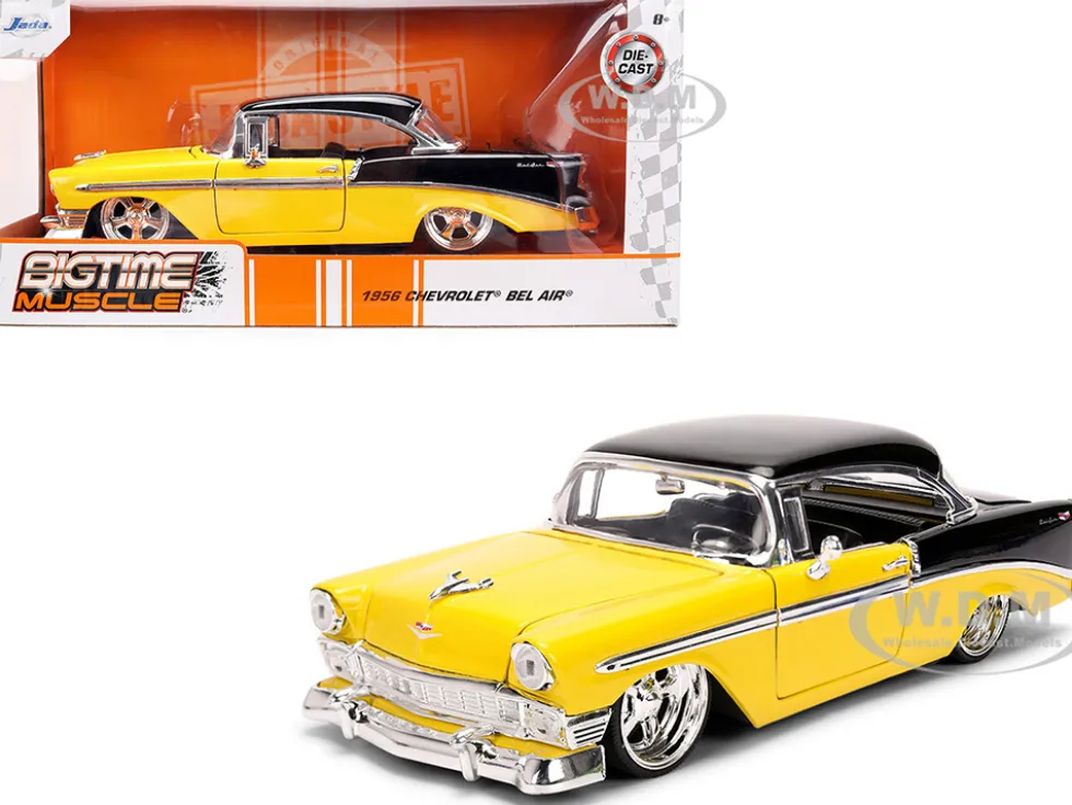 1956 Chevrolet Bel Air Yellow and Black "Bigtime Muscle" Series 1/24 Diecast Model Car by Jada
