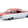 1964 Chevrolet Biscayne Lowrider Silver Metallic and Red Two-Tone "California Lowriders" Series 7 1/64 Diecast Model Car by Greenlight