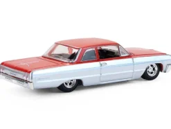1964 Chevrolet Biscayne Lowrider Silver Metallic and Red Two-Tone "California Lowriders" Series 7 1/64 Diecast Model Car by Greenlight