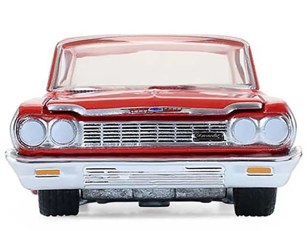 1964 Chevrolet Biscayne Lowrider Silver Metallic and Red Two-Tone "California Lowriders" Series 7 1/64 Diecast Model Car by Greenlight
