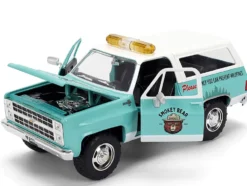 1980 Chevrolet Blazer Light Green with White Top and Graphics and Smokey Bear Diecast Figure "Smokey Bear" "Hollywood Rides" Series 1/24 Diecast Model by Jada