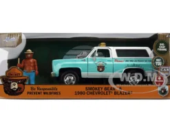 1980 Chevrolet Blazer Light Green with White Top and Graphics and Smokey Bear Diecast Figure