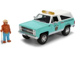 1980 Chevrolet Blazer Light Green with White Top and Graphics and Smokey Bear Diecast Figure