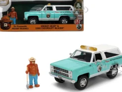 1980 Chevrolet Blazer Light Green with White Top and Graphics and Smokey Bear Diecast Figure