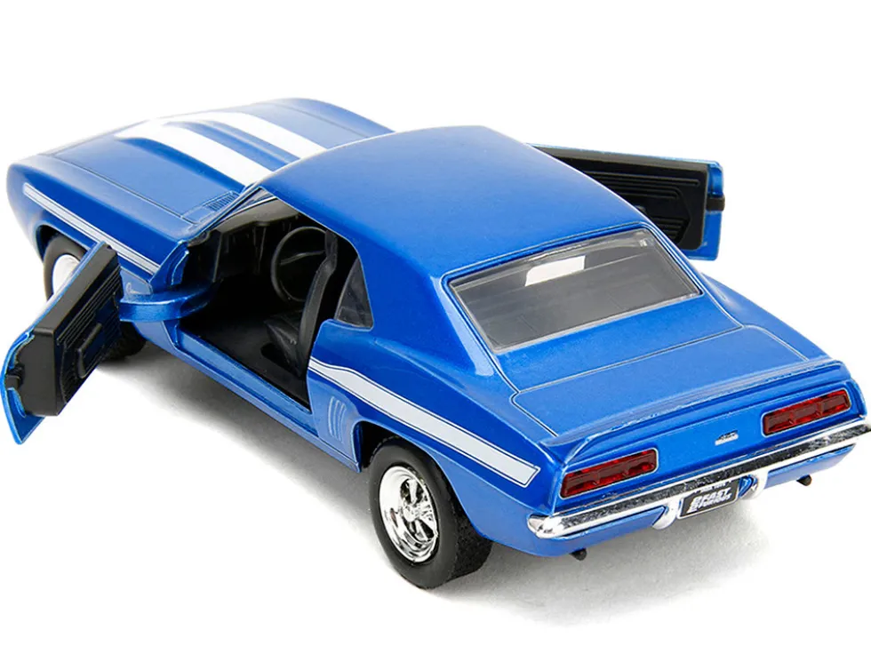 1969 Chevrolet Camaro Blue Metallic with White Stripes "2 Fast 2 Furious" (2003) Movie "Fast & Furious" Series 1/32 Diecast Model Car by Jada