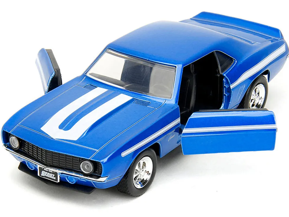 1969 Chevrolet Camaro Blue Metallic with White Stripes "2 Fast 2 Furious" (2003) Movie "Fast & Furious" Series 1/32 Diecast Model Car by Jada
