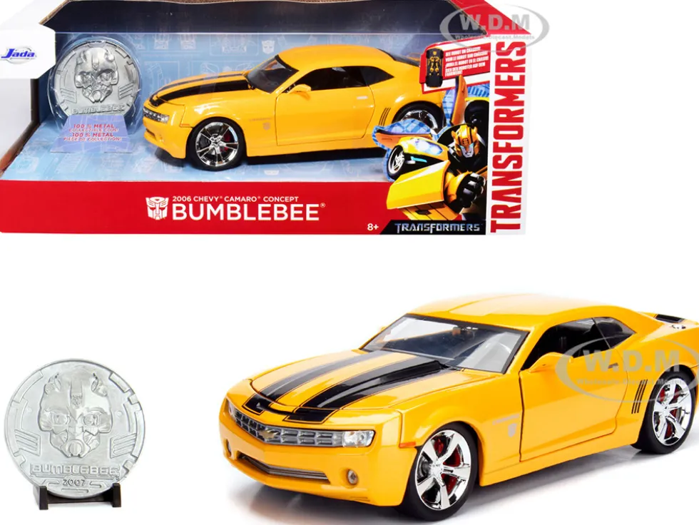 2006 Chevrolet Camaro Concept Yellow Bumblebee Robot on Chassis Collectible Metal Coin Transformers Movie 1/24 Diecast Model Car Jada 98497