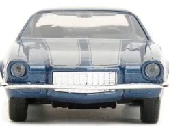 1973 Chevrolet Camaro Dark Blue Metallic with Gray Stripes and Winter Soldier Diecast Figure Marvel Avengers Hollywood Rides Series 1/32 Diecast Model Car Jada 33073