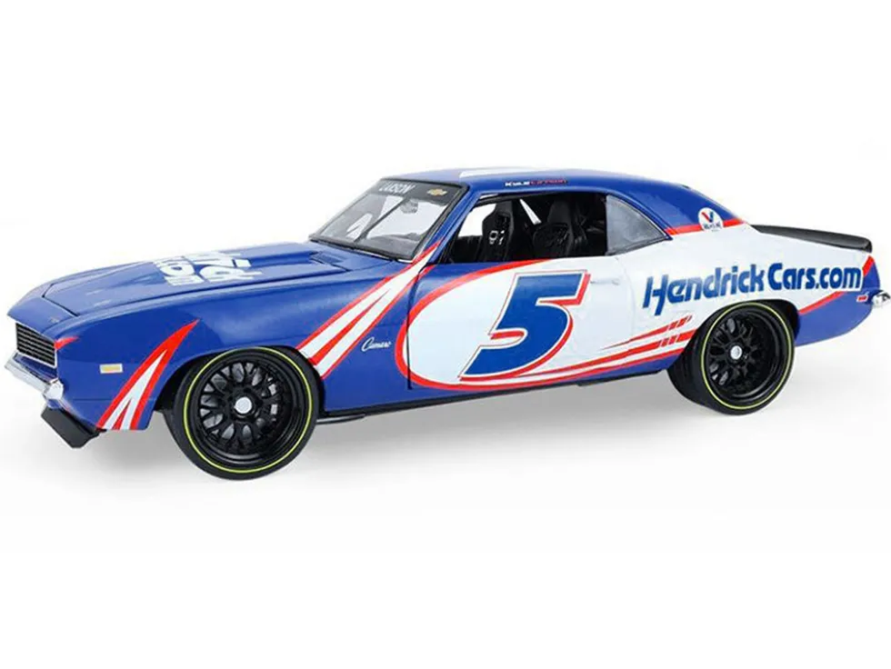1969 Chevrolet Camaro #5 Kyle Larson "Hendrick Motorsports First Win Tribute" Blue and White with Graphics 1/18 Diecast Model Car by Highway 61