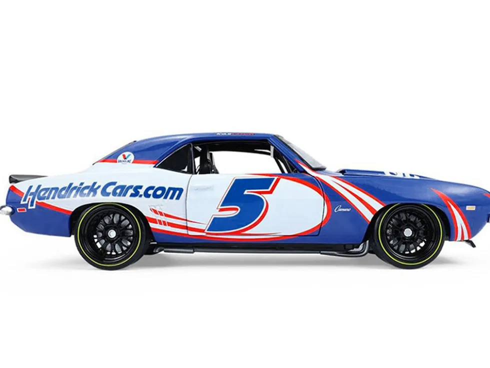 1969 Chevrolet Camaro #5 Kyle Larson "Hendrick Motorsports First Win Tribute" Blue and White with Graphics 1/18 Diecast Model Car by Highway 61