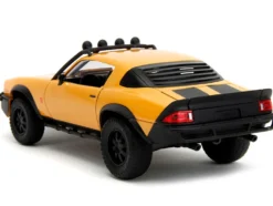 1977 Chevrolet Camaro Off Road Version Bumblebee Yellow Metallic with Black Stripes and Transformers Logo Diecast Statue Transformers Rise of the Beasts 2023 Movie Hollywood Rides Series 1/24 Diecast Model Car Jada 34263
