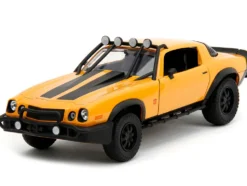 1977 Chevrolet Camaro Off Road Version Bumblebee Yellow Metallic with Black Stripes and Transformers Logo Diecast Statue Transformers Rise of the Beasts 2023 Movie Hollywood Rides Series 1/24 Diecast Model Car Jada 34263